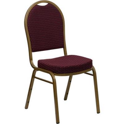 Burgundy Pattern Dome Back Banquet Chair-Gold Frame