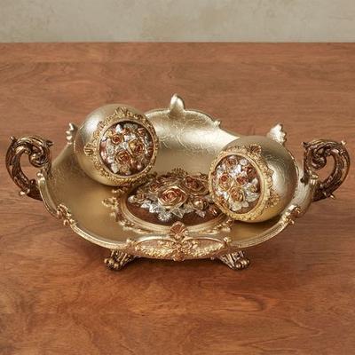 Golden Rose Centerpiece Bowl and Orbs Set Set of Three, Set of Three, Gold