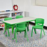 Flash Furniture Goddard 23.625"W x 47.25"L Rectangular Plastic Height Adjustable Activity Table Set w/ 4 Chairs Laminate/Metal in Green | Wayfair