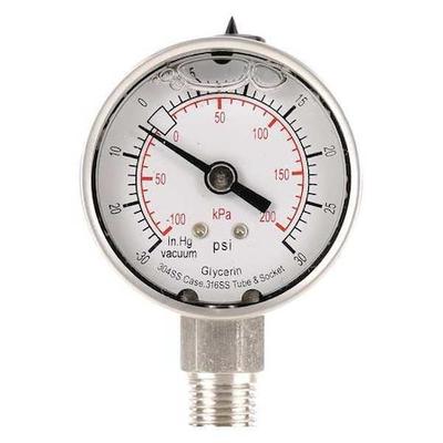 ZORO SELECT 4CFF5 Compound Gauge, -30 to 0 to 30 in Hg/psi, 1/4 in MNPT,