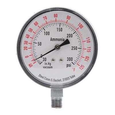 ZORO SELECT 4CFW9 Ammonia & Refrigerant Compound Gauge, 30 to 0 to 300 psi psi,