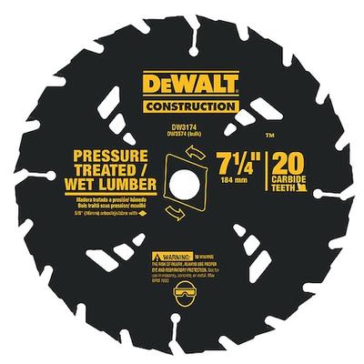 DEWALT DW3174 7-1/4" 20T Carbide Pressure Treated/Wet Lumber Circular Saw Blade