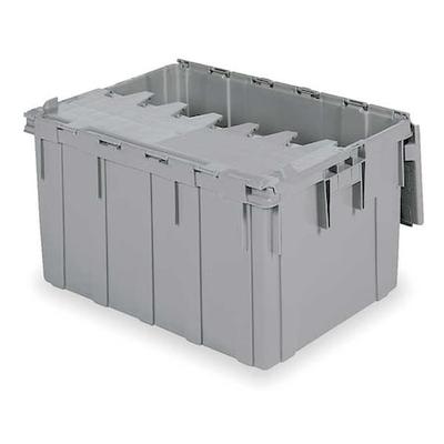 BUCKHORN 39280 Gray Attached Lid Container, Plastic, Steel Hinge