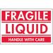 TAPECASE 16U879 2" x 3" Adhesive Back Shipping Labels, Fragile Liquid, Pk500