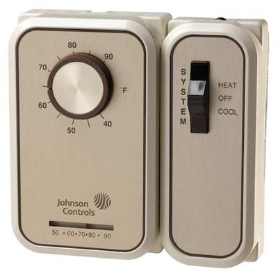 JOHNSON CONTROLS T46SAA-1C Line Volt Mechanical Tstat, Open/Close on Rise,