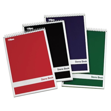 TOPS TOP80220 6 x 9" Steno Book With Assorted Colored Cover, Pk4