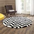 Black/White 60 x 0.5 in Area Rug - Safavieh Barcelona Shag Hand-Tufted Wool Black/Ivory Area Rug Polyester/Cotton | 60 W x 0.5 D in | Wayfair