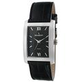 Peugeot Men's Rectangular Textured Roman Numeral Dial Classic Dress Wrist Watch with Leather Strap Band, Black, M, Dress Watches