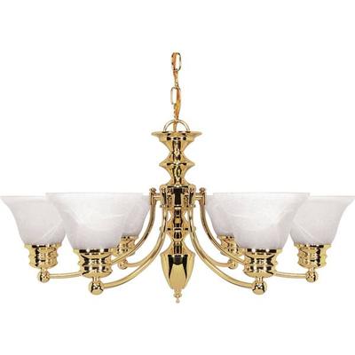 Nuvo Lighting 60357 - 6 Light Polished Brass Alabaster Glass Bell Shades Chandelier Light Fixture (60-357)