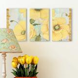 Stupell Industries 'Yellow Poppies on Aqua' - 3 Piece Painting Print on Wood in Brown/Yellow | 17 H x 0.5 W x 11 D in | Wayfair