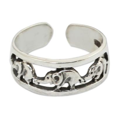 Sterling silver toe ring, 'Elephant Walk'