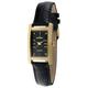 Peugeot Women's Classic 14Kt Gold Plated Watch, Rectangular Tank Shape Case with Leather Band and Easy to Read Dial, Black, S