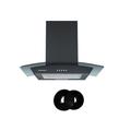 Cookology CGL600BK/A A Energy Rated Chimney Cooker Hood 60cm Kitchen Extractor Fan with Curved Glass, LED Light, 3 Speed 450m3 per hour and CF150 Recirculating Filters - Black