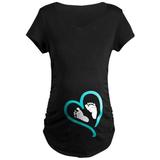 CafePress - Baby Feet Heart Blue Maternity T Shirt - Maternity Dark T-Shirt
