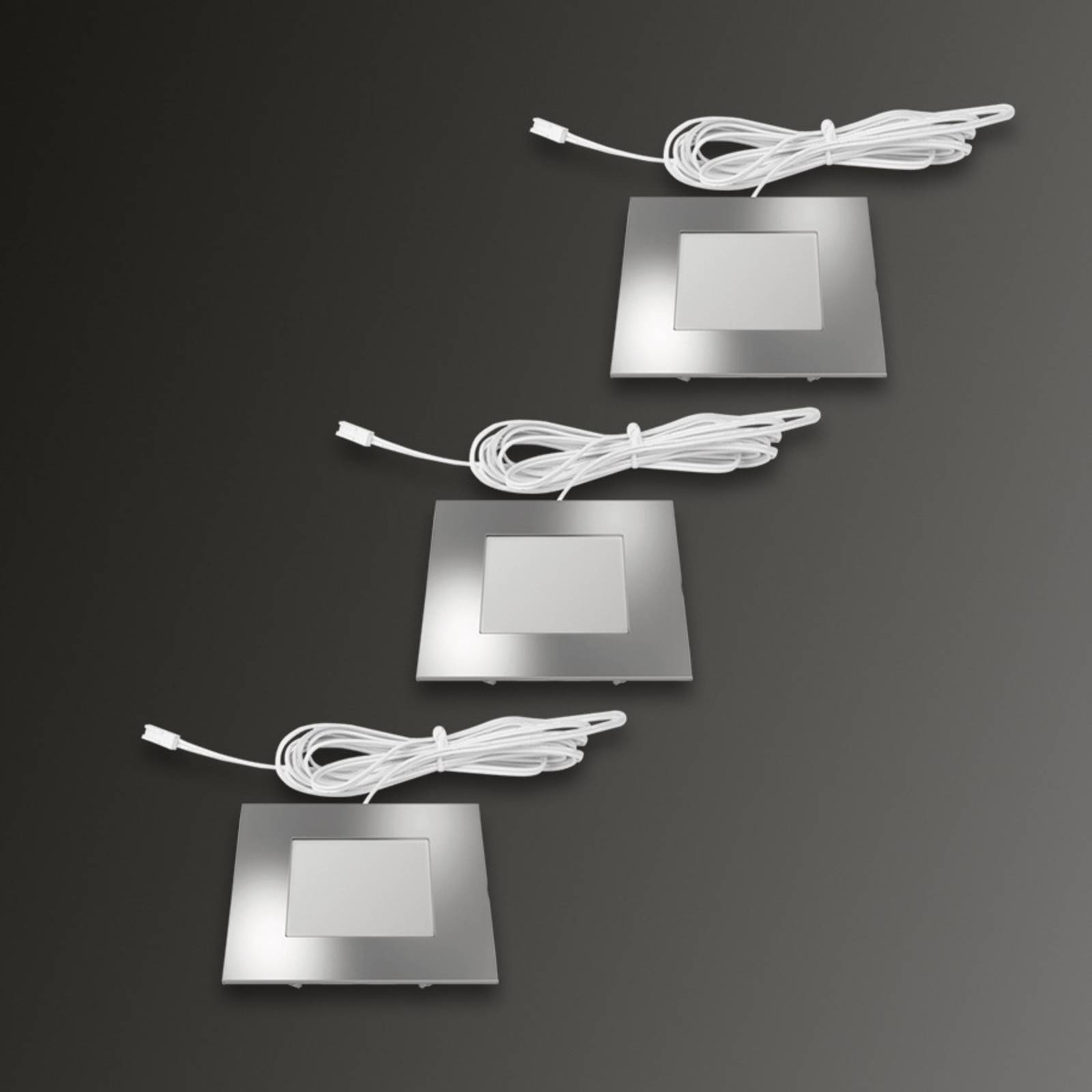 Hera Quadratische Einbauleuchte FQ 68-LED 3er-Set ww, alu / grau / zink, für Wohn- / Esszimmer, Kunststoff, Modern