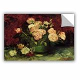 ArtWall Roses & Peonies by Vincent Van Gogh Removable Wall Decal Canvas/Fabric in Brown/Green/Pink | 12 H x 18 W in | Wayfair 0van001a1218p