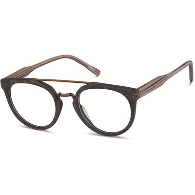 Zenni Round Glasses Wood Texture Woodgrain Plastic Full Rim Frame