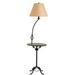 Cal Lighting 150 W 3 Way Iron Floor Lamp With Wood Tray Table- Beige Fabric Shades- Cherry Finish