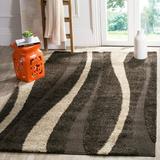 SAFAVIEH Florida Ellen Abstract Shag Area Rug Dark Brown/Beige 4 x 6