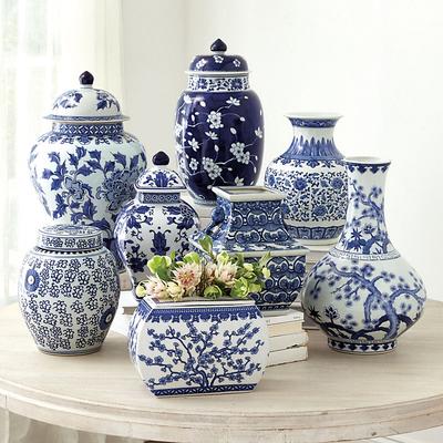 Blue & White Chinoiserie Vase Collection - Square Lidded - Ballard Designs