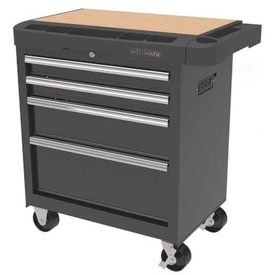 WESTWARD 31CE51 WESTWARD Rolling Tool Cabinet, 4-Drawers, Gloss Black, 34.5" W