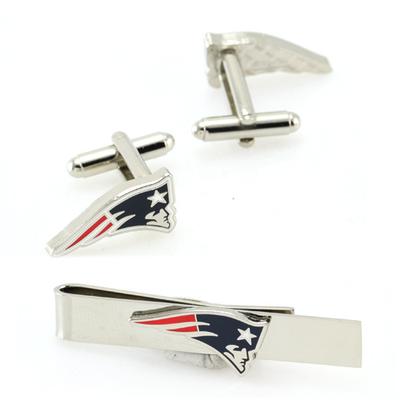 New England Patriots Silvertone Team Logo Tie Clip & Cufflinks Set