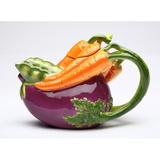 Cosmos Gifts Eggplant & Carrot 0.38-qt. Teapot Porcelain China/Ceramic in Indigo/Orange | 4.75 H x 7.25 W x 3.875 D in | Wayfair 20804