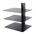 mahara Black Glass Floating Shelves - Three Tier Shelf Unit with Tempered Glass and Black Cable Management - For TV,AV & Gaming - 38cm x 28cm - 10Kg Max
