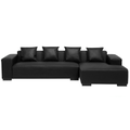 4-Sitzer Ecksofa Schwarz Leder und Kunstleder L-Förmig mit Chaiselongue Linksseitig 4 Dekokissen Modern Wohnzimmer Wohnlandschaft Polstersofa