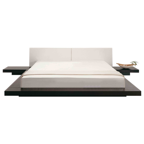 Wasserbett Weiß und Dunkelbraun Kunstleder / MDF-Platten mit Wasserbettmatratze 180 x 200 cm 2 Nachttische Japanisch Schlafzimmer Doppelbett