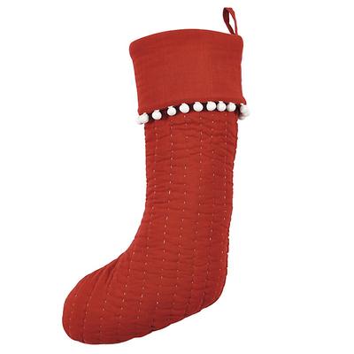 Audree Pom Pom Stocking - Red - Ballard Designs