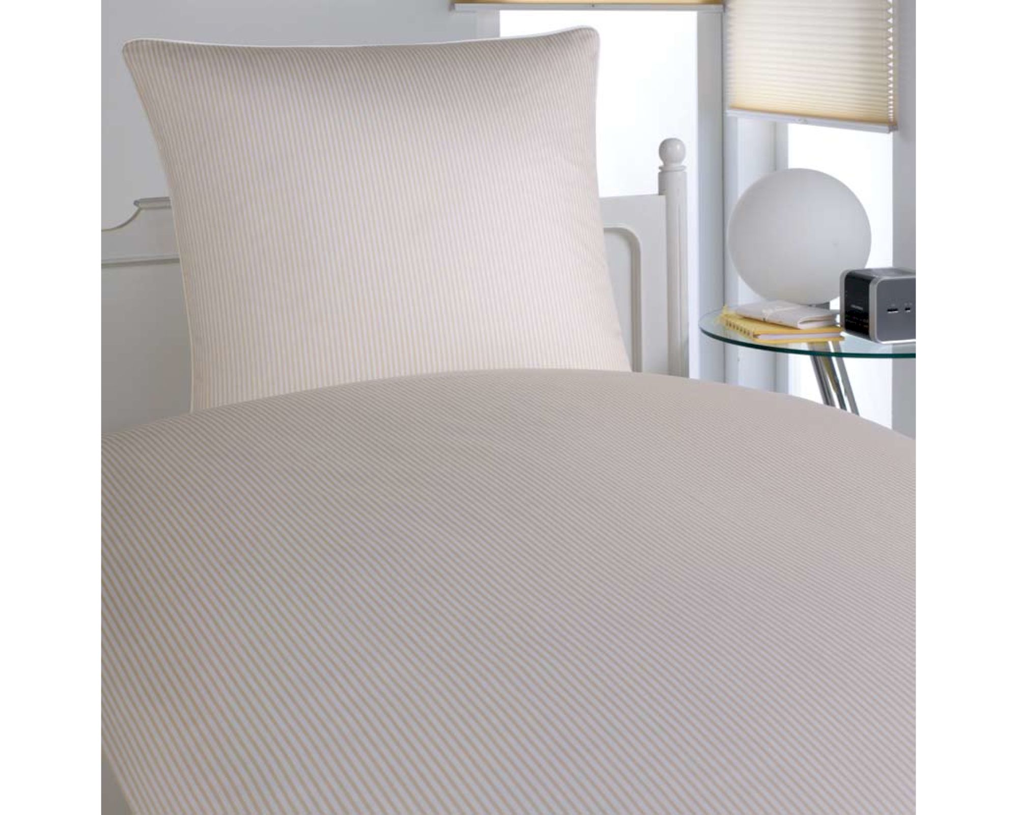 Elegante Mako-Satin Bettwäsche »Hamburger Streifen« Natur 2460-70 Bettwäsche 200x220 cm / 2x 80x80 cm Image