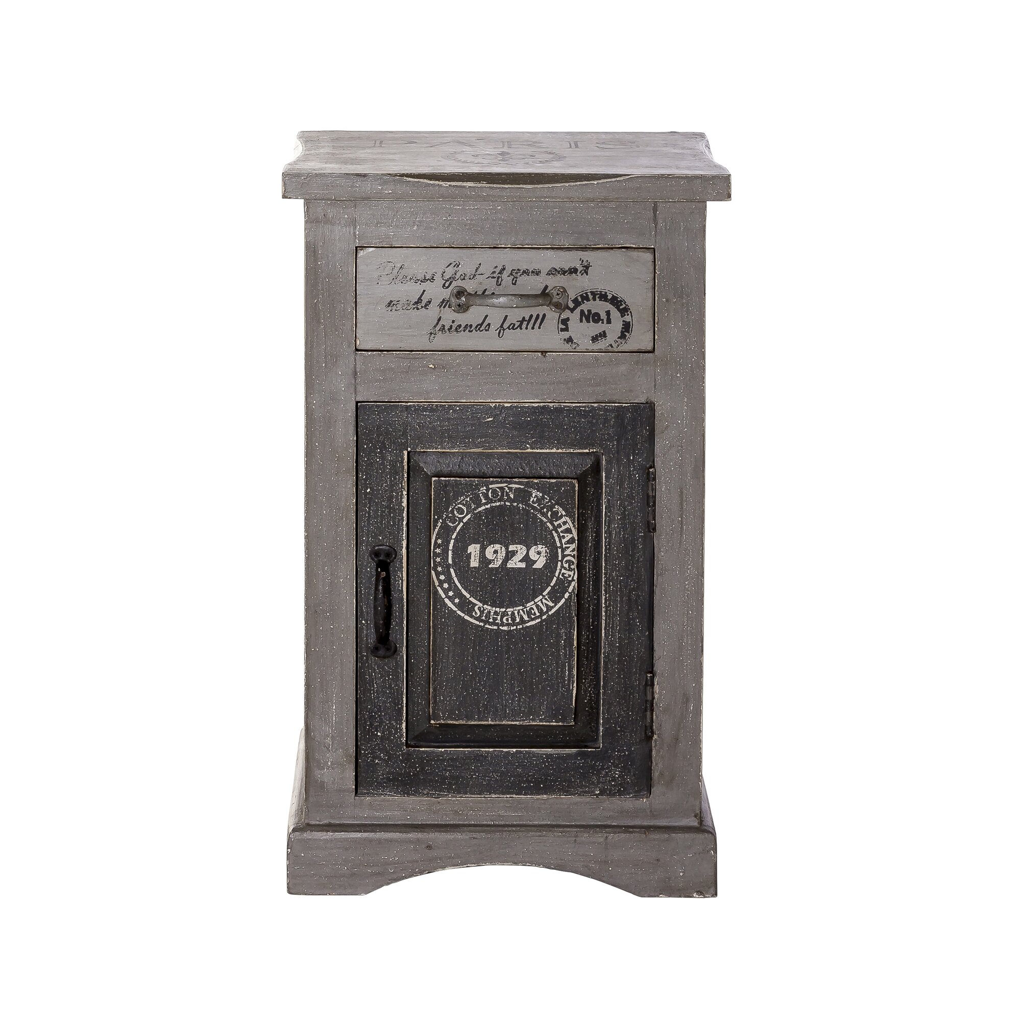 Taste of India Unikat Kommode - 1 Schublade / 1 Türe vintage-grau/schwarz