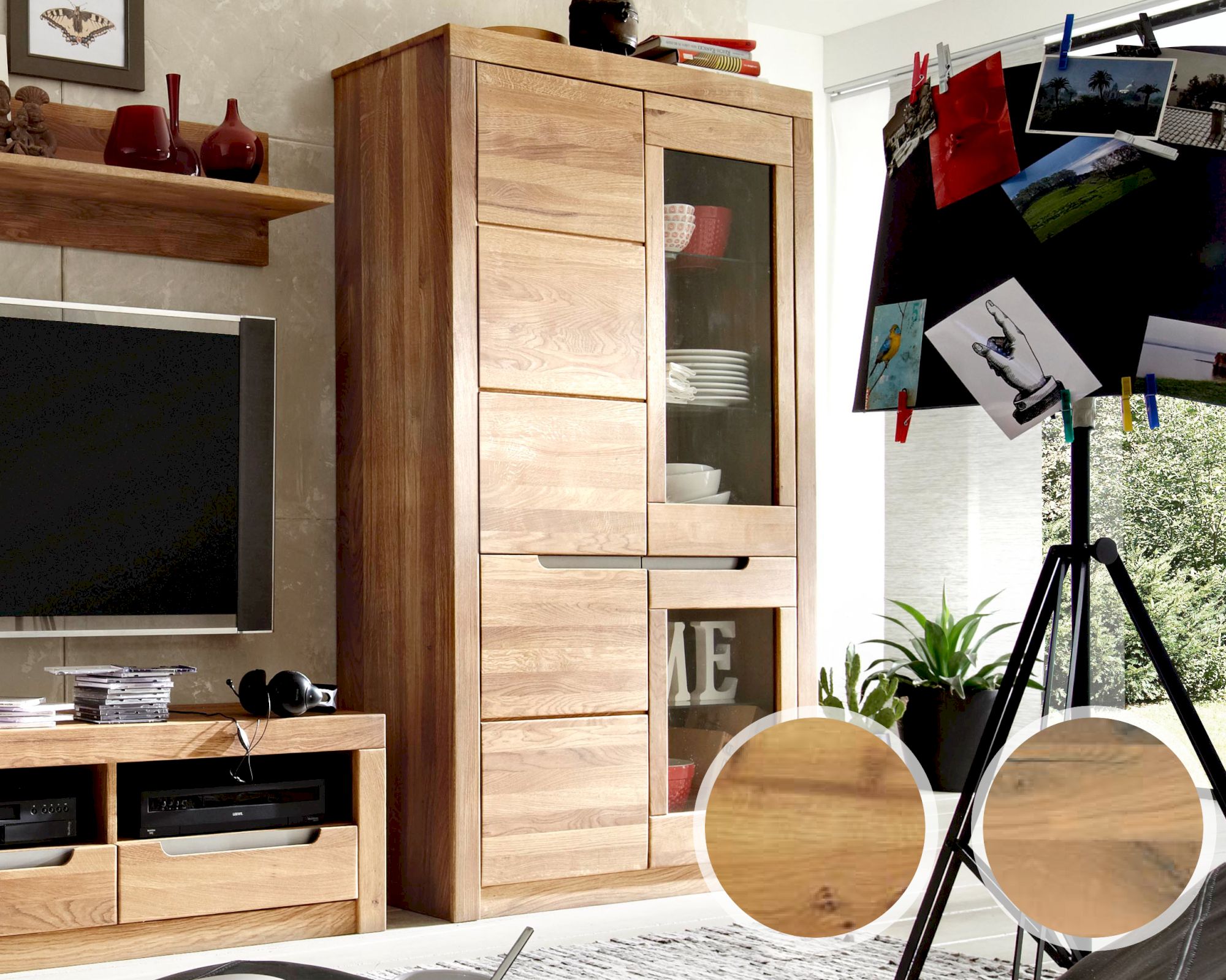 Massivholz »Basel« Vitrine I Wildeiche bianco