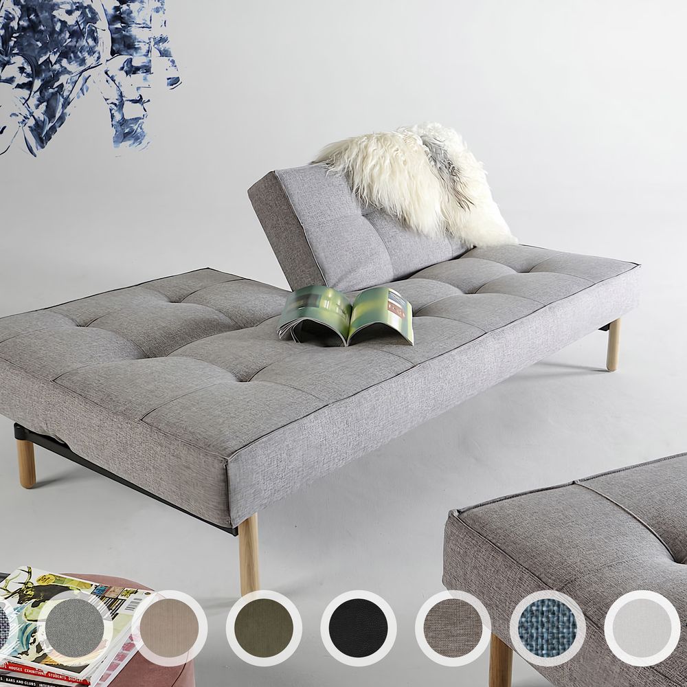 Innovation »Splitback« Klappsofa Styletto Dunkles Holz/Matt / 216 Flashtex Dunkelgrau