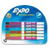 Expo Low Odor Dry Erase Marker Fine Tip Assorted Colors 12 Count