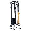 UniFlame 5-Piece Black Wrought Iron Fireset with Ring/ Twist Handles