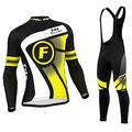 FDX Men's Winter Cycling Suit - Italian Thermal Roubaix Windproof Clothing Set - Long Sleeve Jersey with 3D Padded Bib Tight Suits for Biking, Bicycle Riding, Outdoor Sports (Yellow-M)