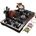 ufengke Chinese Yixing Pure Black Zisha Tea Set,Ceramic Kung Fu Purple Clay Tea Set With Wood Tea Tray,For Gift And Household,Office