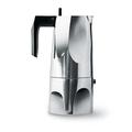 Alessi MT18/6 Ossidiana espresso coffee maker in aluminium casting. Handle and knob in black thermoplastic resin. 6 Cup, 8 x 23.5 x 11.5 cm