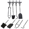 Dibor Fireplace Tools 4pc Wall Mounted Fireside Companion Tool Set Hearth Tidy Brush Poker Scoop Shovel Tongs