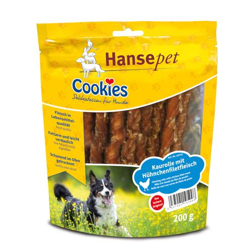 6x200g Delikatess Hunde-Kaurolle, Hähnchenfiletstreifen Cookie's Hundesnack