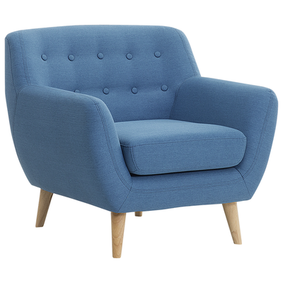 Sessel Blau Polsterbezug Eichenholz Dicke Sitzfläche Dekorrative Versteppung auf Rückenlehne