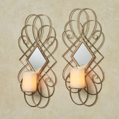 Avalaine Mirrored Wall Sconces Antique Gold Pair, Pair, Antique Gold