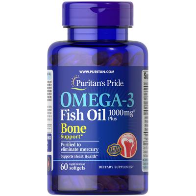 Puritan's Pride Omega-3 Fish Oil 1000 mg Plus Bone Support-60 Softgels