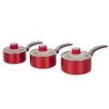 Swan Retro Induction 3 Piece Saucepan Set with Glass Lids, Non-Stick, Easy to Clean, Red