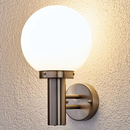 Lindby Außenwandlampe Nada, Edelstahl, Glas, 32 cm hoch, E27