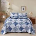 Bluemoon Patchwork 100% Cotton Quilted Bedspread Set With Pillow Cases Bed Throw Fits Double And King Size (YZ9351)