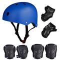 Skateboard/Skate Protection Set with Helmet Helmet with 6pcs Elbow Knee Wrist Pads for Kids BMX/Skateboard/Scooter (Blue,M)