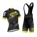 FDX Mens Pro Cycling Jersey Half Sleeve Bike Team Racing Top + 3D Gel Padded Bib shorts set (Yellow, Medium)